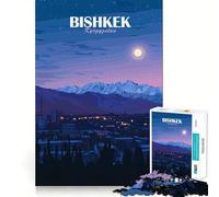 Rompecabezas de 1000 Piezas,póster de Paisaje Urbano Nocturno de Bishkek,Kirguistán,Arte de Corte preciso,Juego Creativo para ejercitar la Mente,Juego fácil,exhibición de Arte navideño (38x26cm)