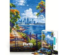 Rompecabezas de 1000 Piezas Póster de Viaje con Paisaje Urbano de Perth,Australia Juego de Corte sin Costuras para ejercitar la Mente Diversión para Disfrutar en casa Regalo Ideal para cumpleaños