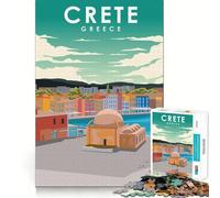 Rompecabezas de 1000 Piezas Póster de Viaje de Creta,Grecia Juego de Corte sin Costuras Actividad para ejercitar la Mente Juego Tranquilo y Regalo Ideal para cumpleaños o como pasatiempo 50x75cm