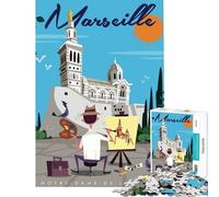 Rompecabezas de 1000 Piezas Póster de Viaje de Marsella ︰ Notre-Dame De La Garde Juegos relajantes Juguetes adictivos para Cultivar la Paciencia Excelentes Regalos y Juguetes adecuados para Parejas