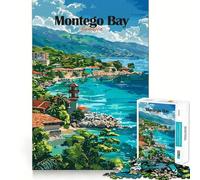 Rompecabezas de 1000 Piezas Póster de Viaje de Montego Bay,Jamaica Juego de Corte sin Costuras Actividad para ejercitar la Mente Juego Tranquilo y Regalo Ideal para cumpleaños o como pasatiempo