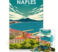 Rompecabezas de 1000 Piezas Póster de Viaje de Nápoles,Italia Piezas de Corte Limpio Juguete Que desafía la Mente Momento de relajación Diversión Pieza de Arte navideña (38x26cm)