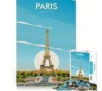Rompecabezas de 1000 Piezas Póster de Viaje de París,Francia Piezas de Corte Limpio Juguete Que desafía la Mente Momento de relajación Diversión Pieza de Arte navideña (38x26cm)