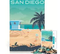 Rompecabezas de 1000 Piezas,póster de Viaje de San Diego,Pieza de Corte Limpio,Juguete para desafiar la Mente,Momento de Calma,diversión,Pieza de Arte navideña (38x26cm)