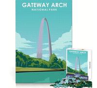 Rompecabezas de 1000 Piezas,póster de Viaje del Gateway Arch,Rompecabezas Divertido y fácil de Usar,Regalo de cumpleaños 50x75cm