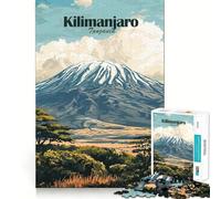 Rompecabezas de 1000 Piezas Póster de Viaje del Kilimanjaro,Tanzania Juego de Corte sin Costuras Actividad para ejercitar la Mente Diversión y Entretenimiento Regalo Ideal para cumpleaños