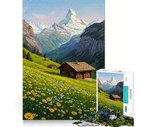 Rompecabezas de 1000 Piezas Prado Alpino con Chalet y montañas - Diversión con Memoria - Superficie Lisa y sin Rebabas - Un Reto entretenido para el Tiempo Libre (38x26cm)