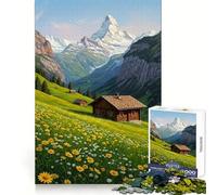 Rompecabezas de 1000 Piezas Prado Alpino con Chalet y montañas para Adolescentes Actividad de Ocio Que estimula la Mente Encaje Firme Regalo Ideal (50x75cm)