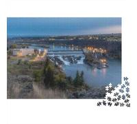 Rompecabezas de 1000 Piezas Presa al Atardecer con Vista a la Ciudad y Cascada. Juegos educativos para Adultos. Decoración del hogar. Desafío deRegalo Ideal 38x26cm.