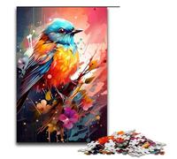 Rompecabezas de 1000 Piezas psicodelia Colorida de un Lindo pajarito Azul Rompecabezas de Madera Juegos educativos decoración del hogar 75 x 50 cm