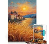 Rompecabezas de 1000 Piezas Pueblo al Atardecer Junto al río para Adultos Juguete Mental Relajante y Divertido Corte Premium Regalo de cumpleaños 38x26cm