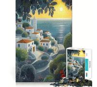 Rompecabezas de 1000 Piezas Pueblo costero al Atardecer en Estilo puntillista para Adultos y Adolescentes Ideal para Relajarse, Relajarse y desconectar Corte Suave Regalo conmovedor (38x52cm)