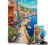 Rompecabezas de 1000 Piezas Pueblo costero para Adolescentes Juguete para desarrollar la Habilidad Mental y Relajarse Corte preciso (38x26cm)