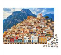 Rompecabezas de 1000 Piezas Pueblo en la Ladera de la montaña - Ciudad Costera de montaña - Juego Educativo para Adultos - Hermosa decoración - Regalos de cumpleaños - 38 x 26 cm