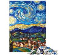 Rompecabezas de 1000 Piezas Pueblo en la Noche Estrellada para Adultos Un desafío difícil Que Ayuda a ejercitar el Cerebro cumpleaños (75x50cm)