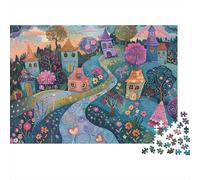 Rompecabezas de 1000 Piezas Pueblo Fantástico y Caprichoso - Pueblo Floral Caprichoso - Juegos Educativos para Adultos - Decoración del Hogar - Desafío - Alta Dificultad - para - - 52x38cm -