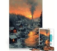 Rompecabezas de 1000 Piezas Pueblo Invernal al Atardecer para Adultos Diversión y Entrenamiento Mental Corte de precisión Bordes Lisos Actividad Absorbente para Noches tranquilas (38x52cm)