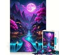 Rompecabezas de 1000 Piezas Pueblo japonés neón para Adolescentes Juguete Inteligente y Divertido Arte Coleccionable de Corte nítido (38x26cm)