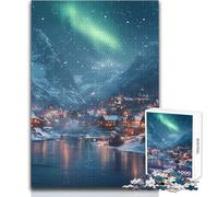 Rompecabezas de 1000 Piezas: Pueblo nevado bajo la Aurora Boreal Difícil, Regalo de cumpleaños para Mayores de 14 años (tamaño 38x26cm)