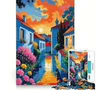 Rompecabezas de 1000 Piezas Pueblo provenzal al Atardecer para Adultos Juguete de ingenio para Jugar en Interiores Diseño artístico de precisión Coleccionable 38x52cm
