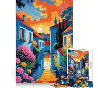 Rompecabezas de 1000 Piezas Pueblo provenzal al Atardecer para Adultos Rompecabezas de Memoria Disfrute del Montaje Lento de la Imagen Regalo Creativo 50x75cm