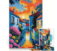 Rompecabezas de 1000 Piezas Pueblo provenzal al Atardecer para Adultos Rompecabezas de Memoria Disfrute del Montaje Lento de la Imagen Regalo Creativo 50x75cm