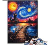 Rompecabezas de 1000 Piezas Puente bajo el Cielo Nocturno, de Madera, 50x75cm, un desafiante Rompecabezas para Adolescentes