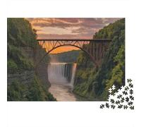 Rompecabezas de 1000 Piezas Puente con Cascada al Atardecer-Puente de Arco-Cascada - Puesta de Sol - Juego Educativo para Adultos-Hermoso desafío Decorativo-Alta dificultad -Regalo para-52 x 38 cm