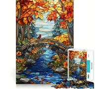 Rompecabezas de 1000 Piezas Puente de otoño con vidrieras para Adolescentes Juguete Inteligente para Fortalecer Lazos Familiares Piezas de colección de Arte con Corte preciso 38x26cm
