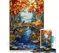 Rompecabezas de 1000 Piezas Puente de otoño con vidrieras para Adultos Juguete para ejercitar la Mente Diversión Casual Corte de precisión Regalo artístico 38x52cm