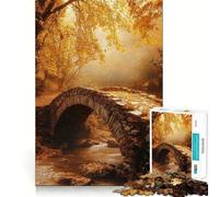 Rompecabezas de 1000 Piezas Puente de Piedra otoñal sobre un Arroyo,decoración Limpia y Funcional,Juego de Habilidad Mental,Juego Acogedor,decoración navideña para la Pared (38x26cm)