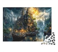 Rompecabezas de 1000 Piezas Puente del Castillo Fantástico - Castillo Oscuro - Reflejo en el Agua - Adultos de 12 años en adelante - Juegos Educativos - Decoración del Hogar - Reto - 70x50cm