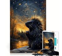 Rompecabezas de 1000 Piezas Puercoespín bajo un Cielo Estrellado para Adolescentes Mejora la Memoria Fácil de Usar Ideal para el Ocio Diseño de Pared con Corte Firme (38x52cm)