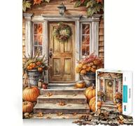 Rompecabezas de 1000 Piezas Puerta de otoño con Calabazas y Corona,Bordes Finos,Rompecabezas de lógica,Juego de Ocio,Regalo Divertido de cumpleaños (38x26cm)