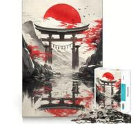 Rompecabezas de 1000 Piezas Puerta Torii bajo el Sol Rojo para Adolescentes Mejora la Memoria y Alivia el estrés Corte Regalo Ideal 50x75cm