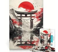 Rompecabezas de 1000 Piezas Puerta Torii bajo el Sol Rojo para Adultos Juego Inteligente para aliviar el estrés Diseño para armar Sorpresa navideña 38x52cm