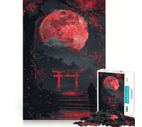 Rompecabezas de 1000 Piezas Puerta Torii de la Luna Roja Fuji para Adultos y Adolescentes Juguete Intelectual para el hogar Disfrute de un Corte de Calidad Regalo clásico (50x75cm)