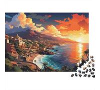 Rompecabezas de 1000 Piezas Puesta de Sol en la Costa - Pueblo costero - Montañas al Atardecer - para Adultos - Juegos educativos - Hermosa decoración - Desafiante - para - - 52x38cm -