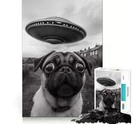 Rompecabezas de 1000 Piezas Pug Conoce a un OVNI para Adultos Juego Inteligente de Rompecabezas Divertido Montaje de imágenes Regalo de Temporada (50x75cm)