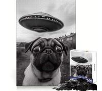 Rompecabezas de 1000 Piezas Pug Conoce a un OVNI para Adultos Juego Inteligente de Rompecabezas Divertido Montaje de imágenes Regalo de Temporada (50x75cm)
