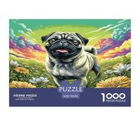 Rompecabezas De 1000 Piezas «Pug en un Campo Colorido» para La Familia - Gran Desafío En Papel Ecológico, Juego De Ingenio para Adultos Y Niños 70x50cm/1000pcs