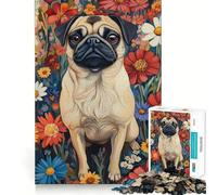 Rompecabezas de 1000 Piezas Pug in A Flower Field para Adolescentes Rompecabezas con Efecto Lifting y luz Relajante (38x52cm)