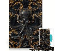 Rompecabezas de 1000 Piezas,Pulpo Negro y Dorado,Corte sin Costuras,Juego Mental,Regalo,Juego Casual,Navidad,decoración del hogar (38x52cm)