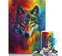 Rompecabezas de 1000 Piezas Rainbow Wolf Rompecabezas de 1000 Piezas para Adolescentes Juguetes de Juego desafiantes Toda la Familia 38x26cm