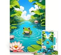 Rompecabezas de 1000 Piezas Rana de Dibujos Animados en un Estanque de nenúfares Piezas de Corte Limpio Juguete para desarrollar la Capacidad cognitiva Momento de relajación Diversión Decoración