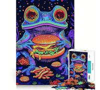 Rompecabezas de 1000 Piezas Rana psicodélica Comiendo una Hamburguesa Diseño de Corte preciso Decoración para estimular el Pensamiento lógico Juego Relajante (50x75cm)