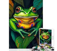 Rompecabezas de 1000 Piezas Rana Sonriente sobre una Hoja Juguete Educativo Gran Regalo para Juegos Familiares con póster a Juego y Hoja de Trivia tamaño 50x75cm
