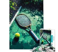 Rompecabezas de 1000 Piezas Raqueta y Pelota de Tenis en cancha Rompecabezas para Adultos Juego de ingenio para divertirse en Familia Regalo Ideal para Amigos y Familiares (tamaño 38x26cm)