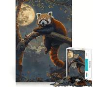Rompecabezas de 1000 Piezas Red Panda Moon Tree Night para Adultos y Adolescentes Juguete Intelectual para el hogar Disfrute de un Corte de Calidad Regalo clásico (50x75cm)