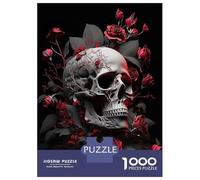Rompecabezas De 1000 Piezas Red Roses Skull Rompecabezas para Adultos Juego De Ingenio Difícil Difícil Único Cumpleaños Y Regalos 70x50cm/1000pcs